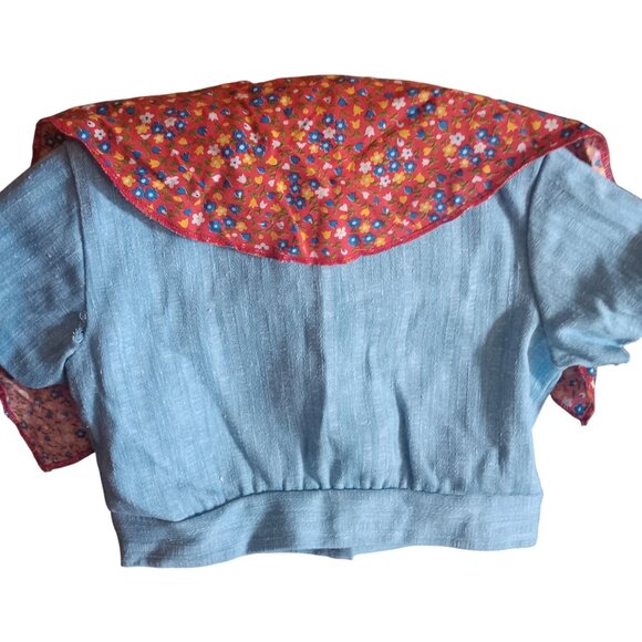 5T Vintage Girls Cowgirl Top Embroidered Boot Pockets Neck Bandana Tie 1970's - Picture 5 of 6